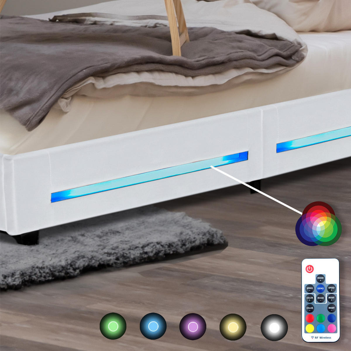 LED BETT ASTEROID - Weiß, 90 x 200 cm - Weiß, Kunststoff - Home Deluxe