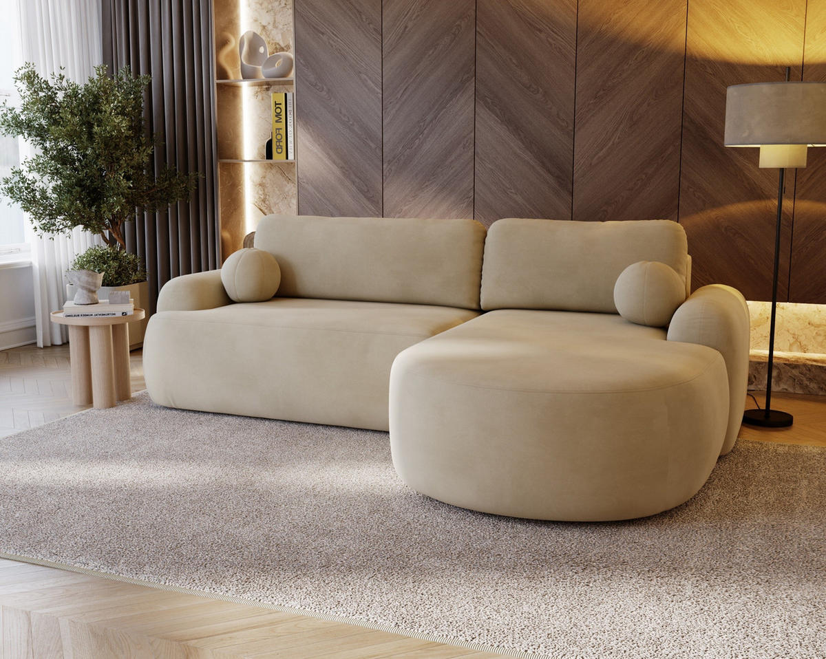 ECKSOFA Cloudy Beige, Sofa aus Velourstoff mit Kissen, rechte seite - Beige, Holzwerkstoff/Textil (261/177cm) - Bettso