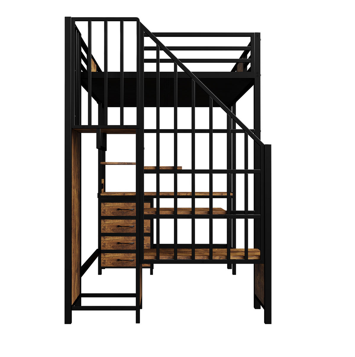 HOCHBETT 90/200 cm Schwarz aus MDF und Metall mit Schreibtisch, LED-Beleuchtung und Steckdose - Schwarz, Metall (90/200cm) - OKMYHOME