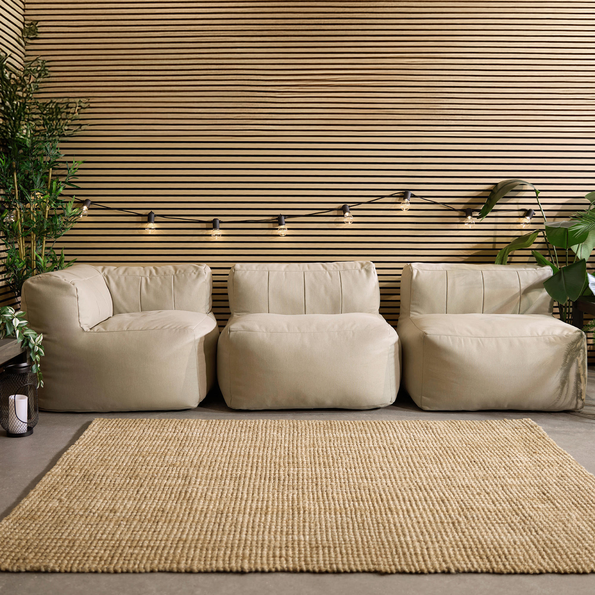 Thumbnail - icon Sitzsack-Sofa, Beige, Textil, Füllung: Schaumstoff, 290x68x100 cm, Oeko-Tex® Standard 100, Loungemöbel, Gartensofas