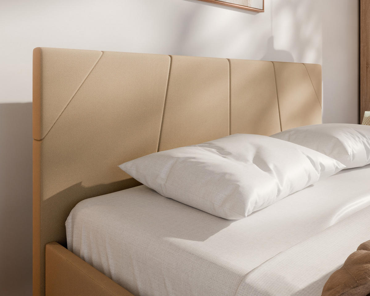 POLSTERBETT ALMORE 140x200cm, 7-Zonen-Taschenfederkernmatratze mit Kokos ARLAN (21 cm), Creme - Creme, Holz (140/200cm) - Homesy