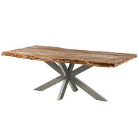 BAUMTISCH Sheesham 200x100x77 natur sandgestrahlt / Kreuzgestell silber matt FREEFORM 5 - Naturfarben, Holz (200/100/77cm) - Massivmoebel24