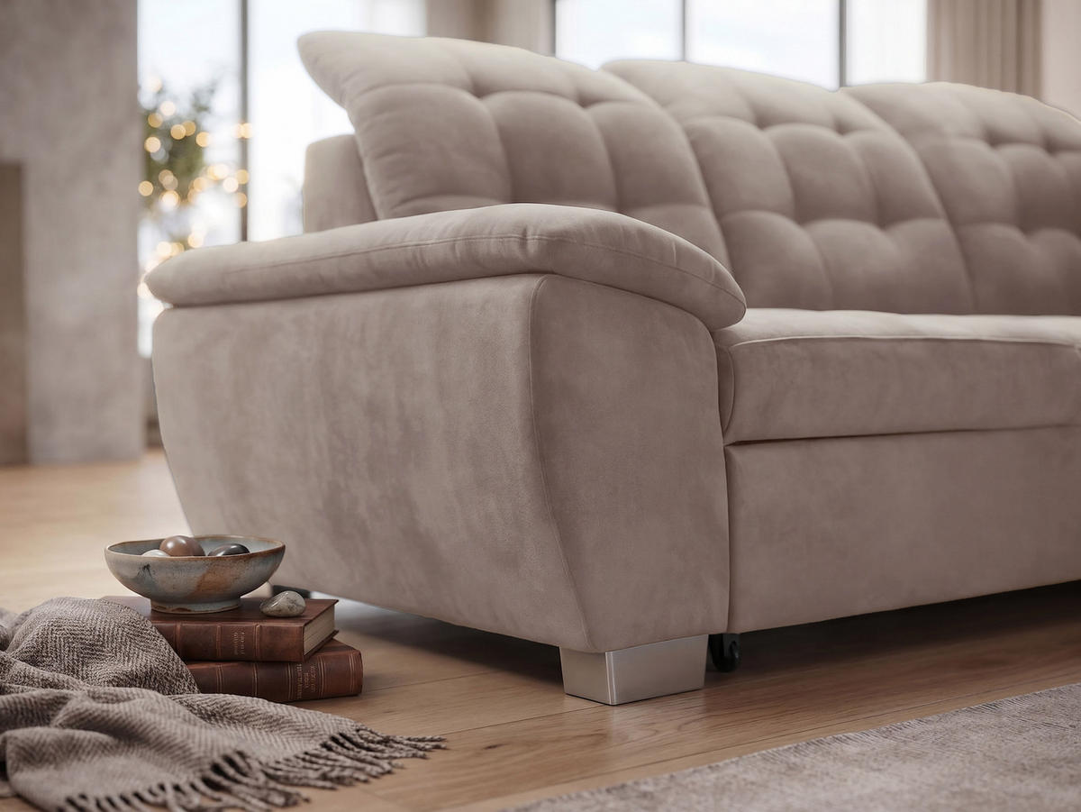 ECKSOFA LENO Rechts, mit Schlaffunktion und Bettkasten, Beige - Beige, Kunststoff/Textil (261/220cm) - Idohome