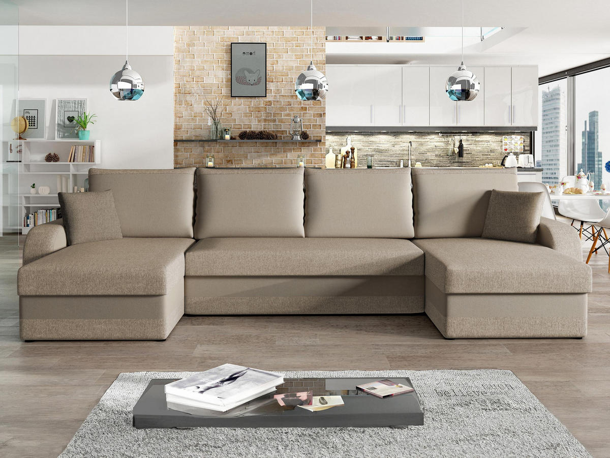 ECKSOFA Kris U Lux - Beige/Schwarz, Holz/Kunststoff (304/80/140cm) - MIRJAN24