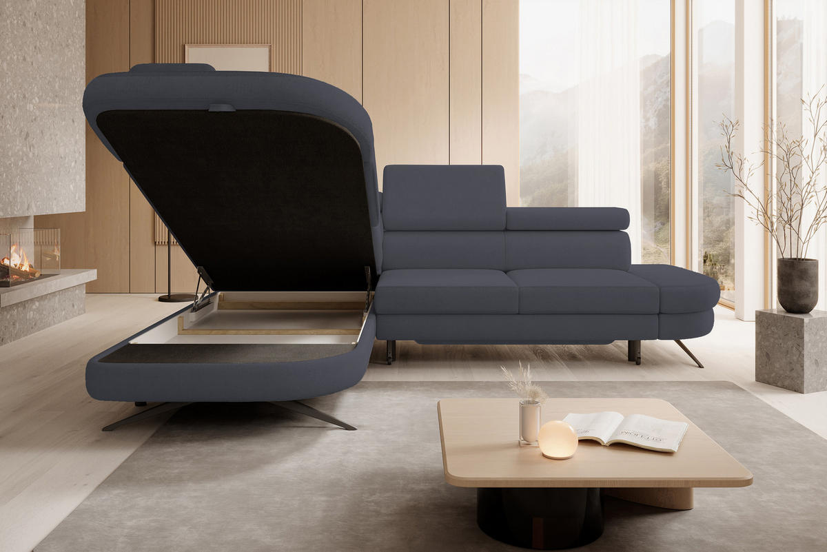 ECKSOFA OTIS L-förm, Schlaffunktion, verstellbare Kopfstützen, in AURORA-Stoff, lose Rückenkissen, freistehend, LINKS 218x276x97 cm Dark grey - Dunkelgrau, Holz/Textil (218/276cm) - DomoHome