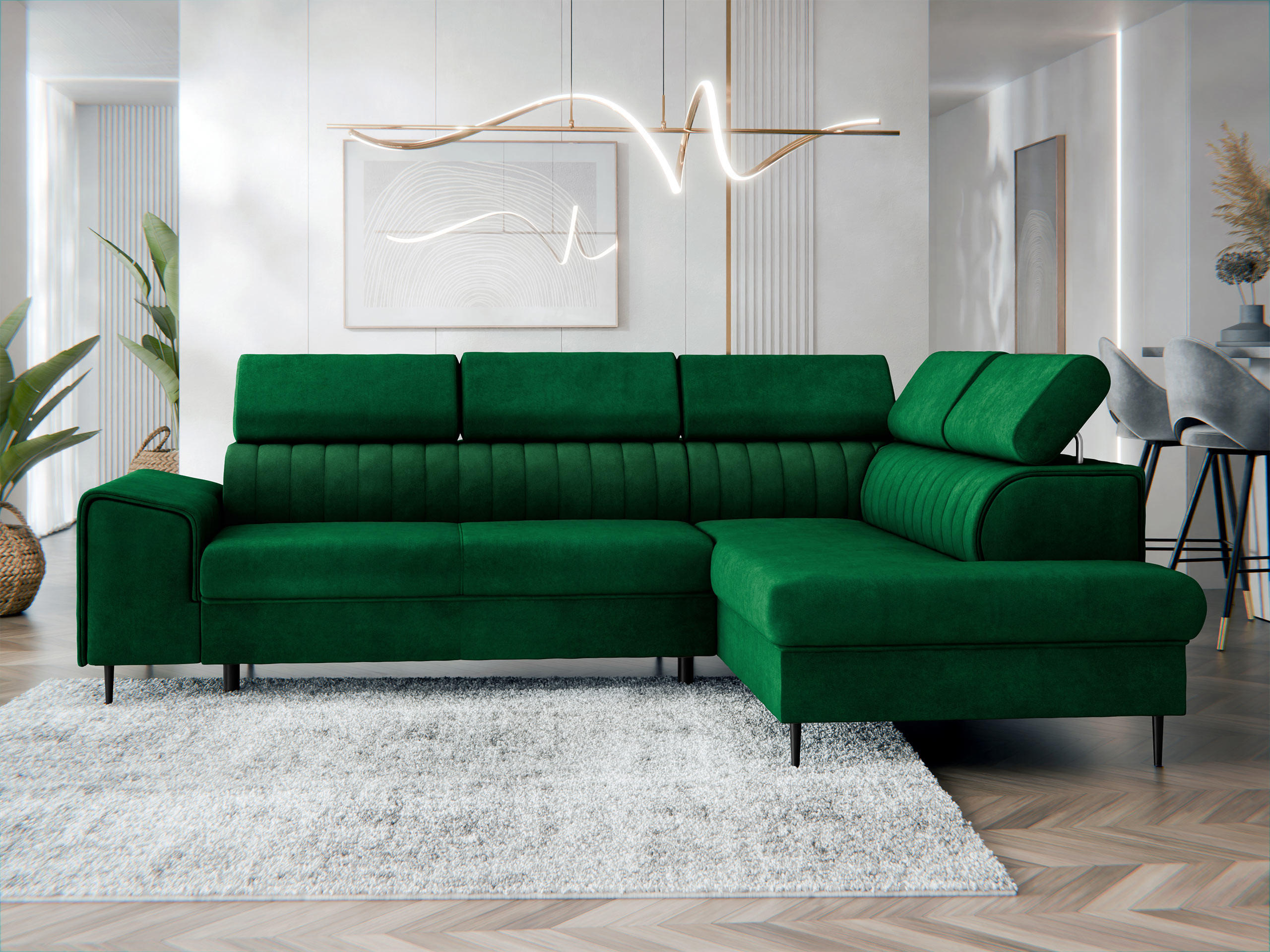 ECKSOFA Kadurin, Seite: Rechts - Schwarz/Grün, Holz/Kunststoff (276/206cm) - MIRJAN24