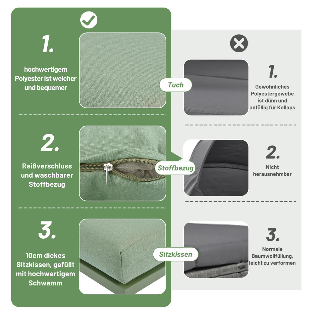 GARTEN-LOUNGE-SET L-Form Grün 3-tlg. - Grün, Metall - ComfortXL