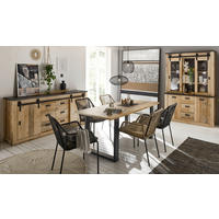 ESSZIMMER-SET Used Wood hell, anthrazit, Speisezimmer 3-teilig mit Buffetschrank, Esstisch Sideboard - Eichefarben/Anthrazit, Holzwerkstoff (334/201/80cm) - Furn.Design