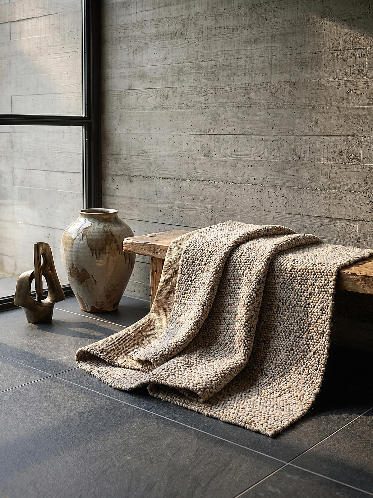 TEPPICH Kurzflor, handgewebt, GLAVEN, in Gelb-Grau, Bouclé-Struktur, 120 x 170 cm - Gelb, Textil (120/170cm) - KADIMA DESIGN