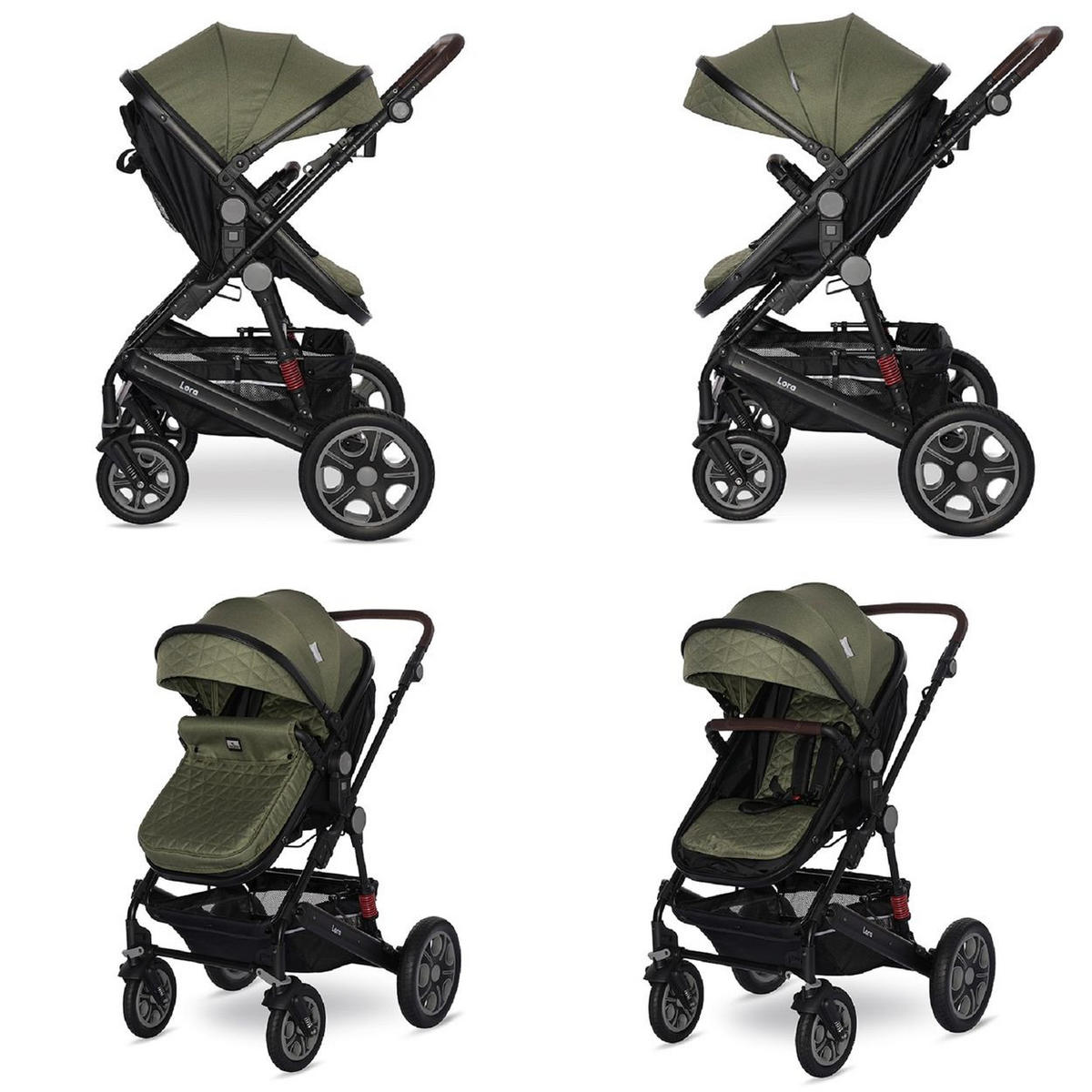 KINDERWAGEN Lora grün faltbar Gummiräder Tragetasche Sportsitz Fußabdeckung - Grün, Metall (85/68/112cm) - Lorelli