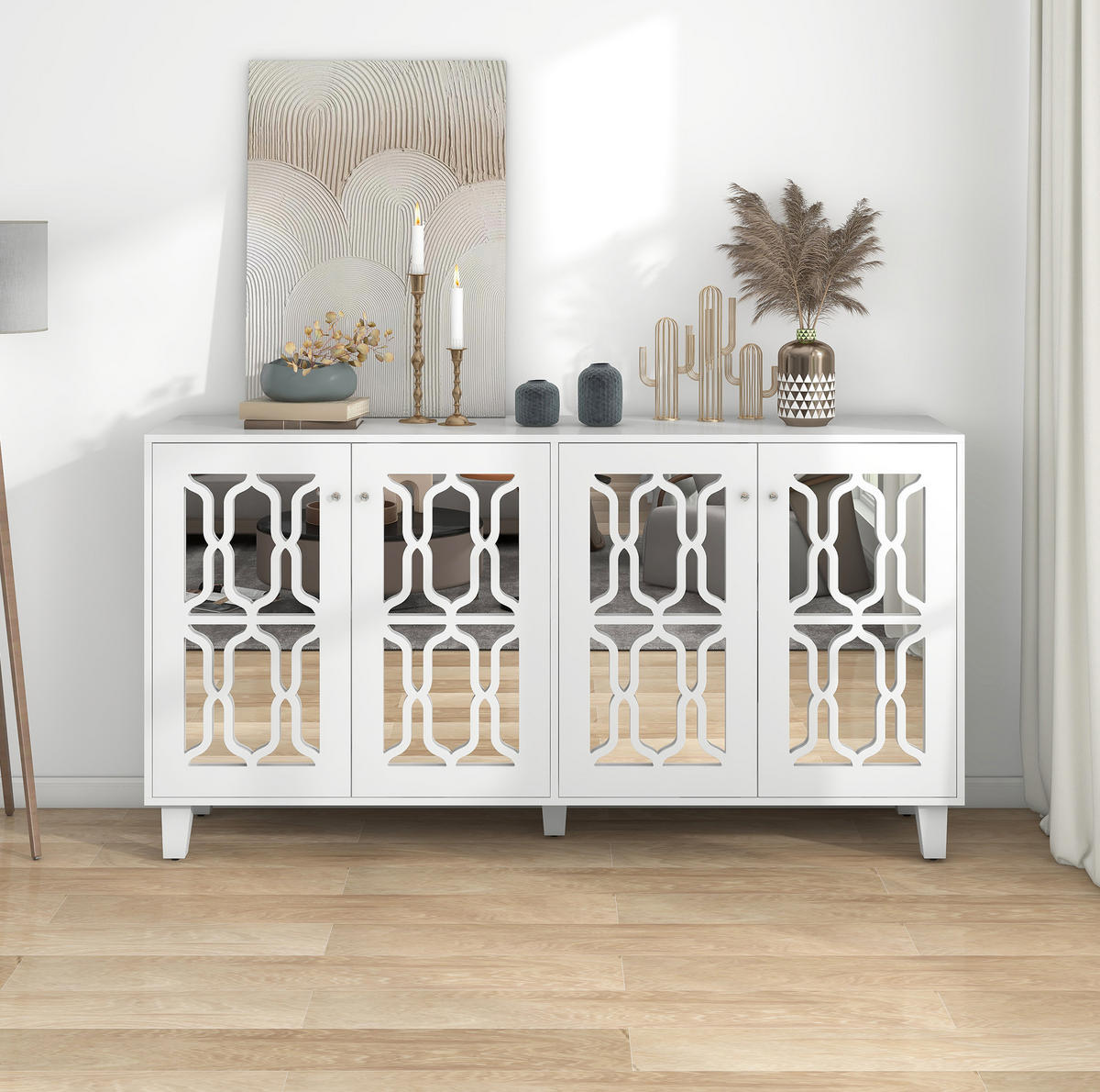 KOMMODE aus MDF 160x40x84cm in Weiß mit Spiegeloberfläche - Weiß, Holzwerkstoff (160/84/40cm) - Modfu