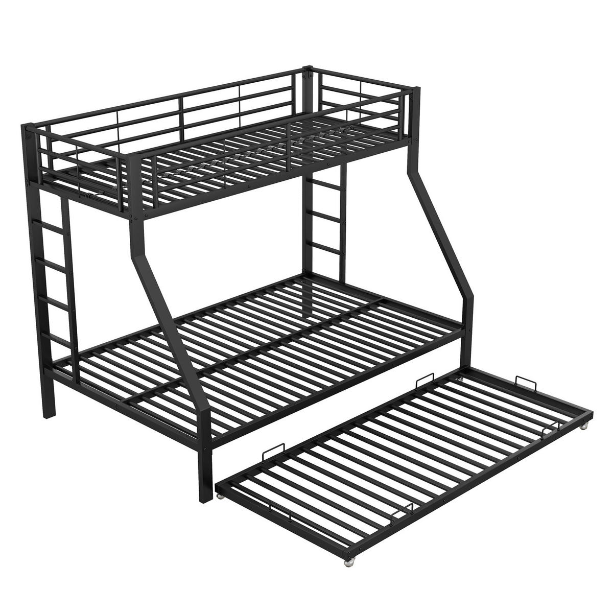 ETAGENBETT 90/140 x 200 cm aus Metall mit Ausziehbett und Leitern beidseitig - Schwarz, Metall (90/190cm) - Flora Grace