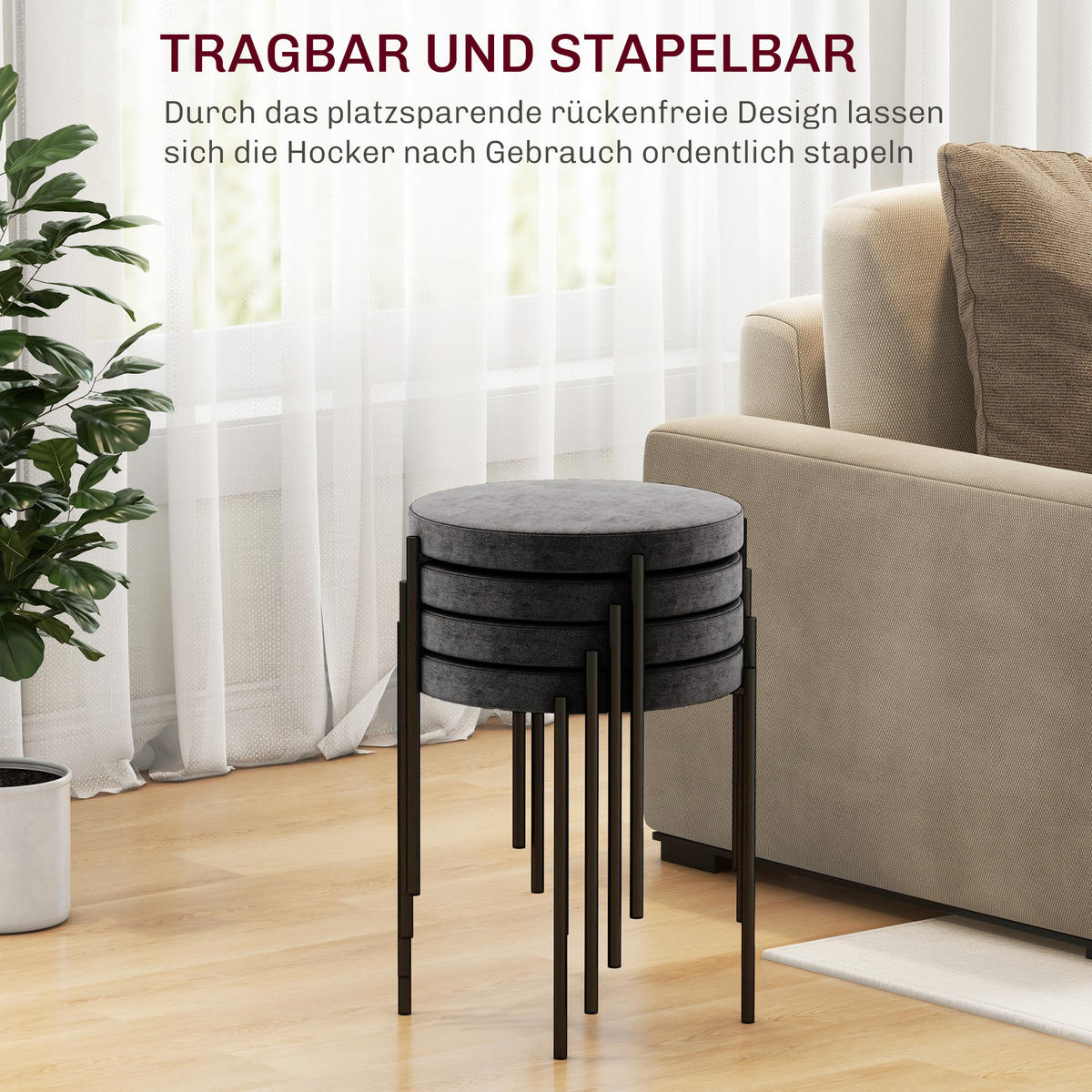 4ER-SET Esszimmerhocker Esszimmerstühle Küchenstuhl modern Polyester Metall Grau - Grau, Kunststoff/Metall (41.5/46/41.5cm) - HOMCOM