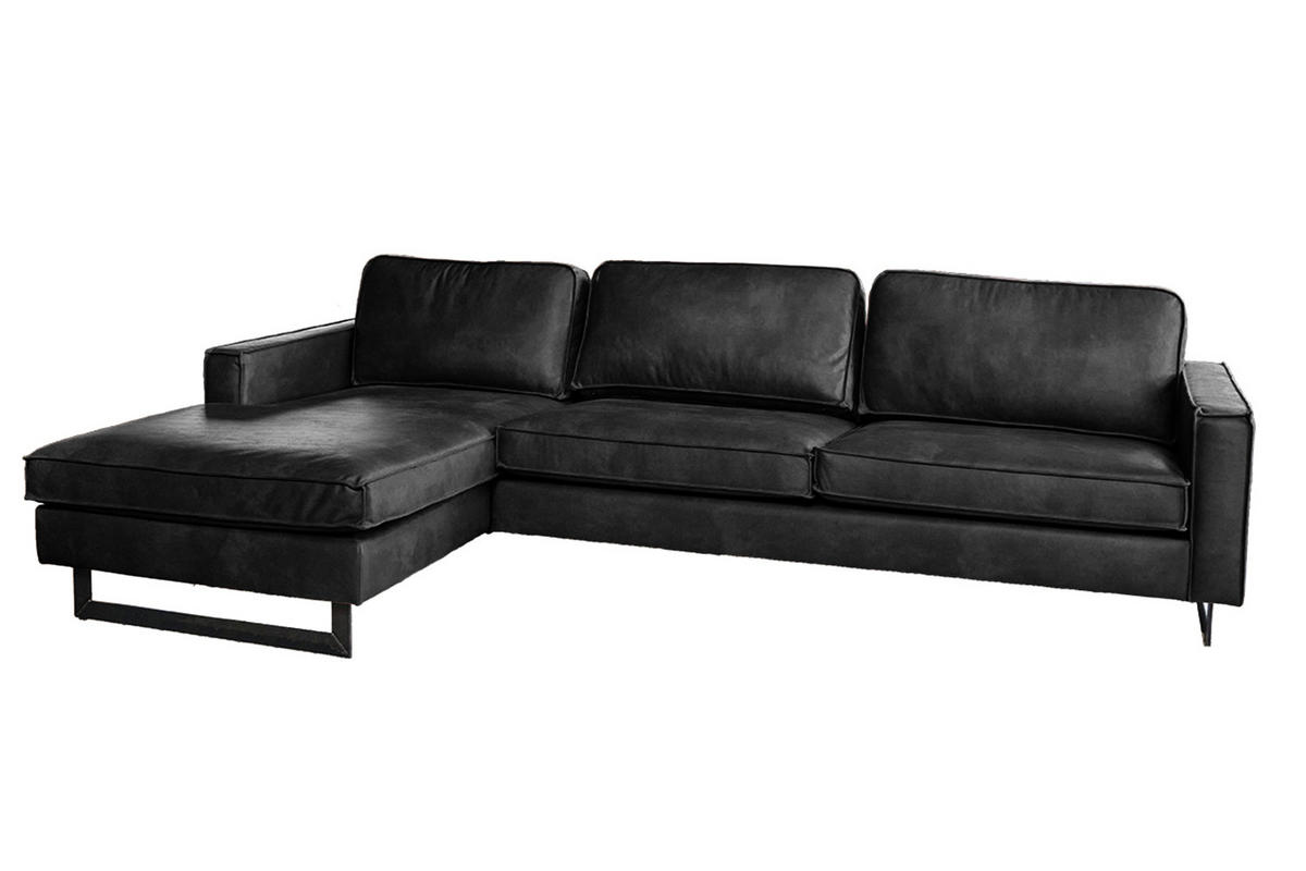 ECKSOFA VILNIUS Schwarz Lederfaserstoff - Schwarz, Leder/Metall (286/170cm) - KAWOLA