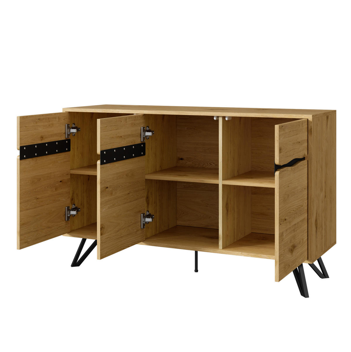 SIDEBOARD aus Spanplatte in Holzoptik mit 3 Türen und Metallbeinen, 140/40/75,5 cm,Naturfarben - Naturfarben, Holzwerkstoff (40/75.5/140cm) - Redom