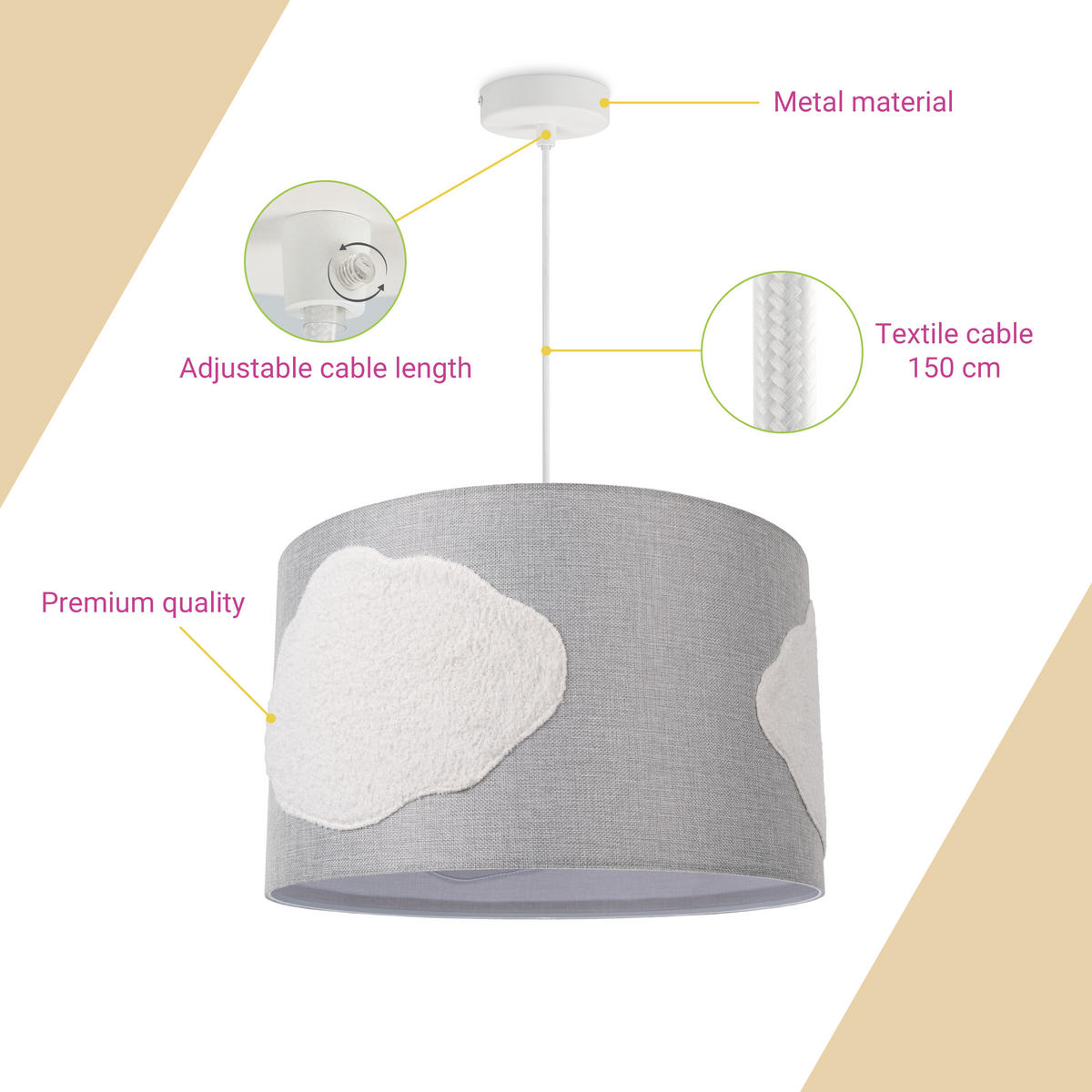 PENDELLEUCHTE HUGO CLOUD - Weiß, Metall (45.5/45.5/28.5cm) - Paco Home