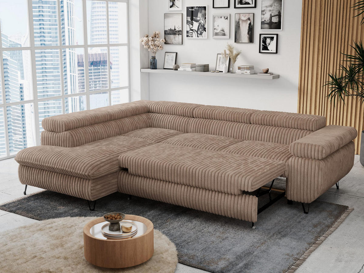 ECKSOFA PETER L Braun Cord - Links Seite - Schwarz/Braun, Textil/Metall (208/273cm) - MKS
