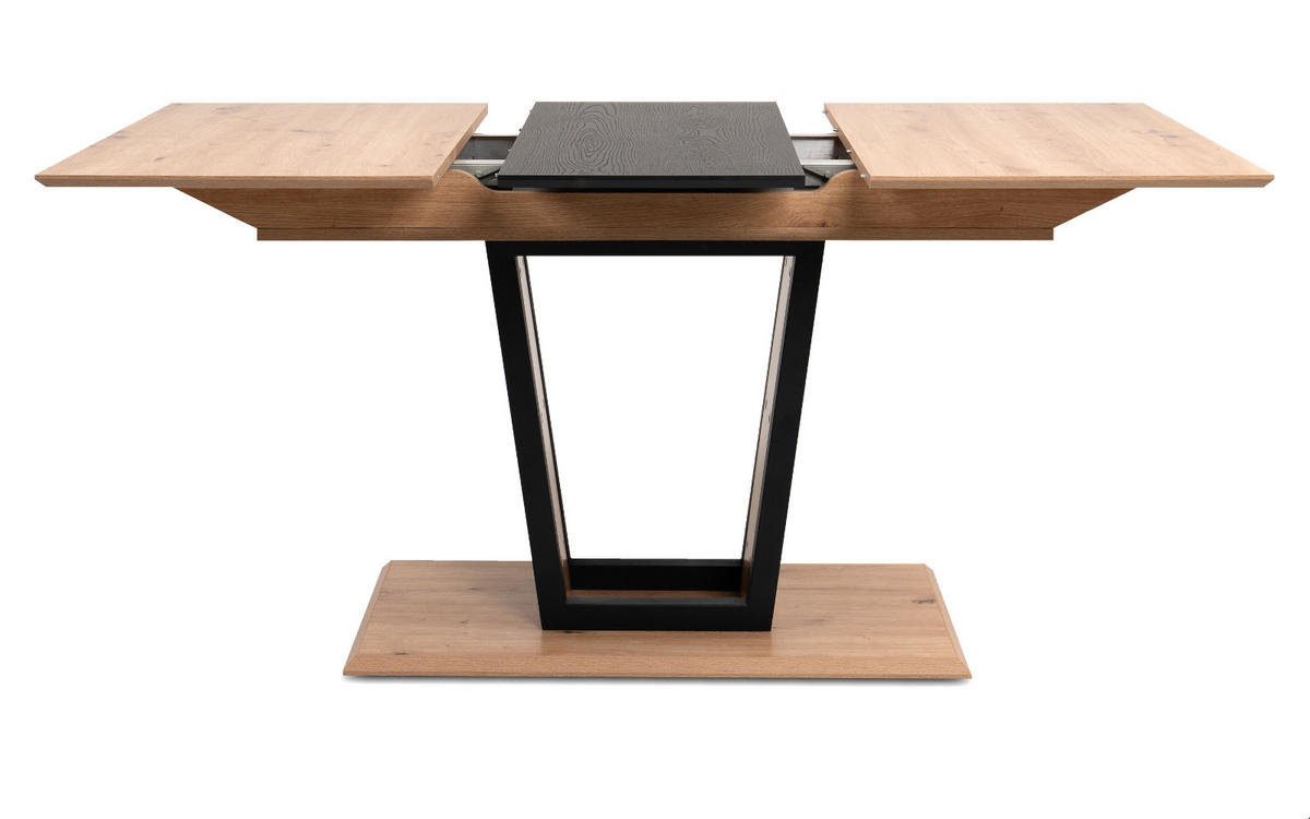 ESSTISCH Eiche Artisan, schwarz, Säulentisch ausziehbar 160 - 200 x 90 cm - Schwarz/Eiche Artisan, Holzwerkstoff/Metall (160/90/76cm) - Furn.Design