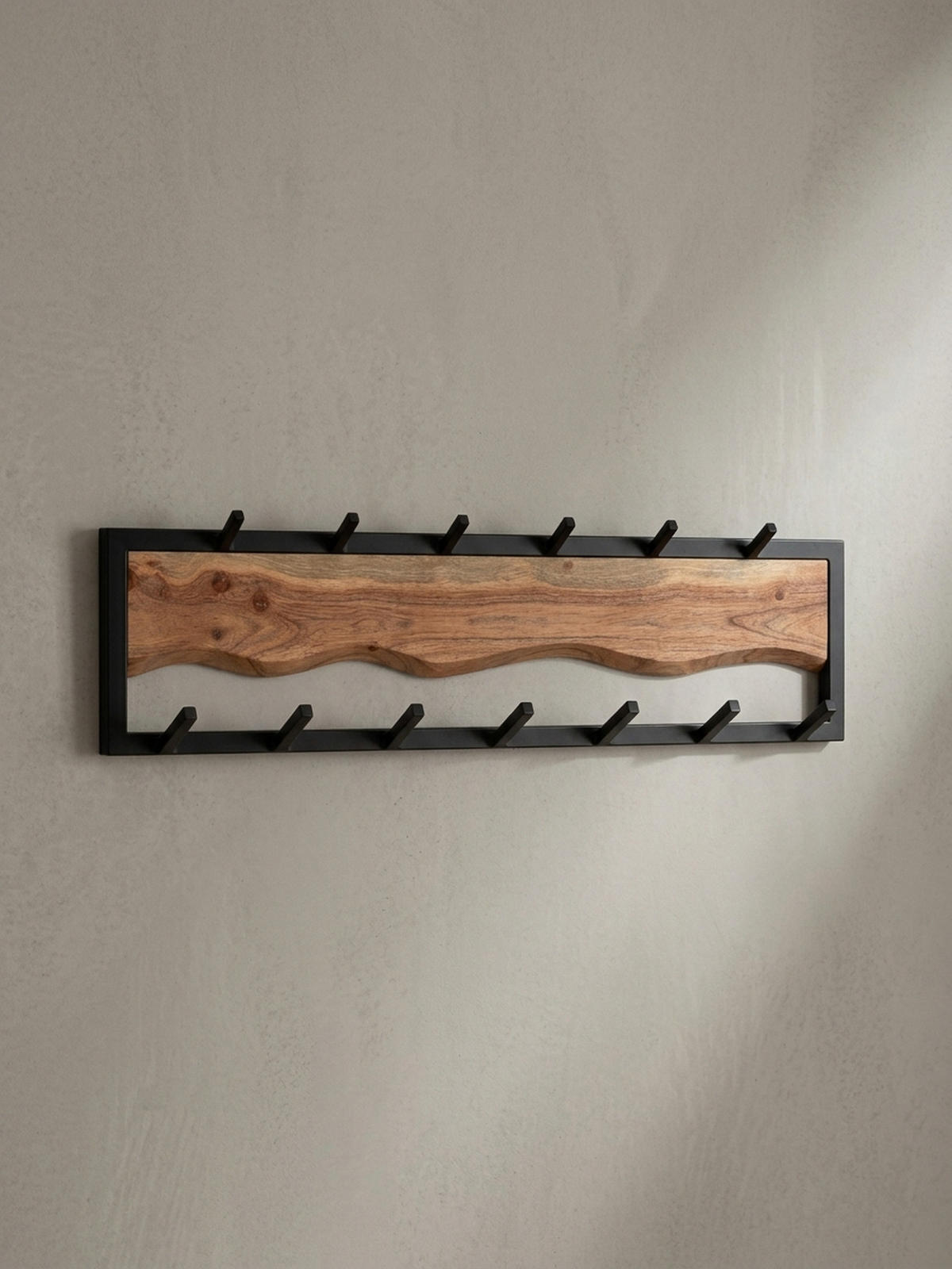 WANDGARDEROBE Akazie Massivholz Metall Modern 80x20x8 cm mit Wellenmuster - Akaziefarben, Holz (80/20/8cm) - KADIMA DESIGN