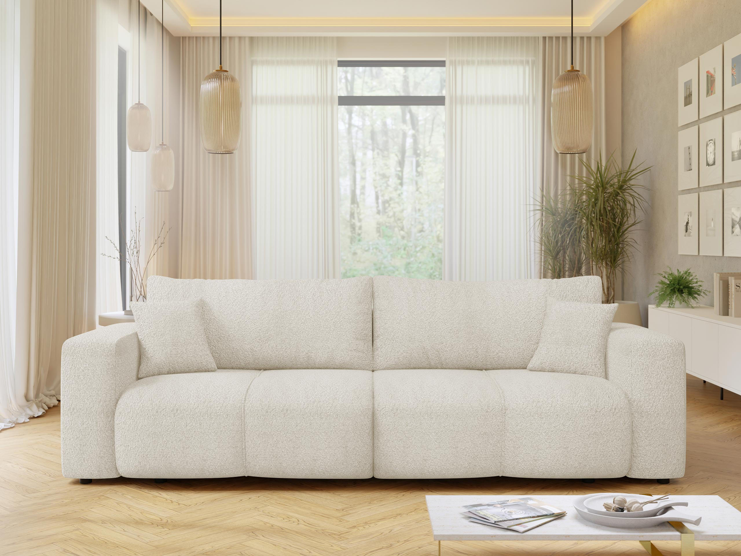 SCHLAFSOFA Furyn Boucle - Schwarz/Naturfarben, Holzwerkstoff/Kunststoff (248/82/92cm) - MIRJAN24