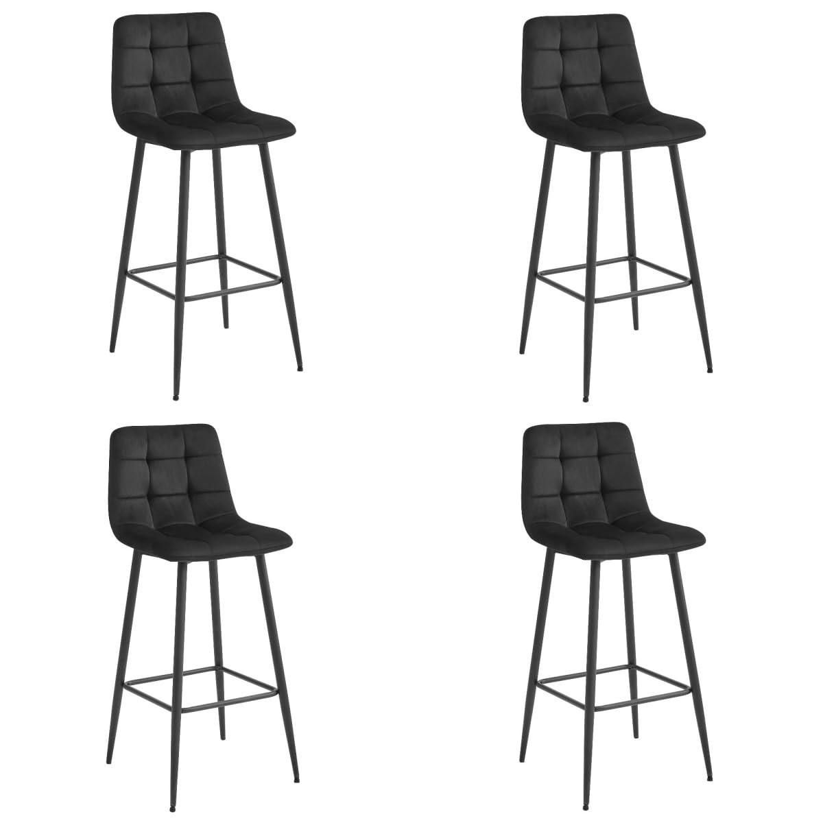 BARHOCKER 4er Set Schwarzer Samt, Gepolsterte Rückenlehne, Bequem Und Modernes Design Für Die Küche Oder Die Theke - Schwarz, Textil (46/104/33cm) - Best For Home
