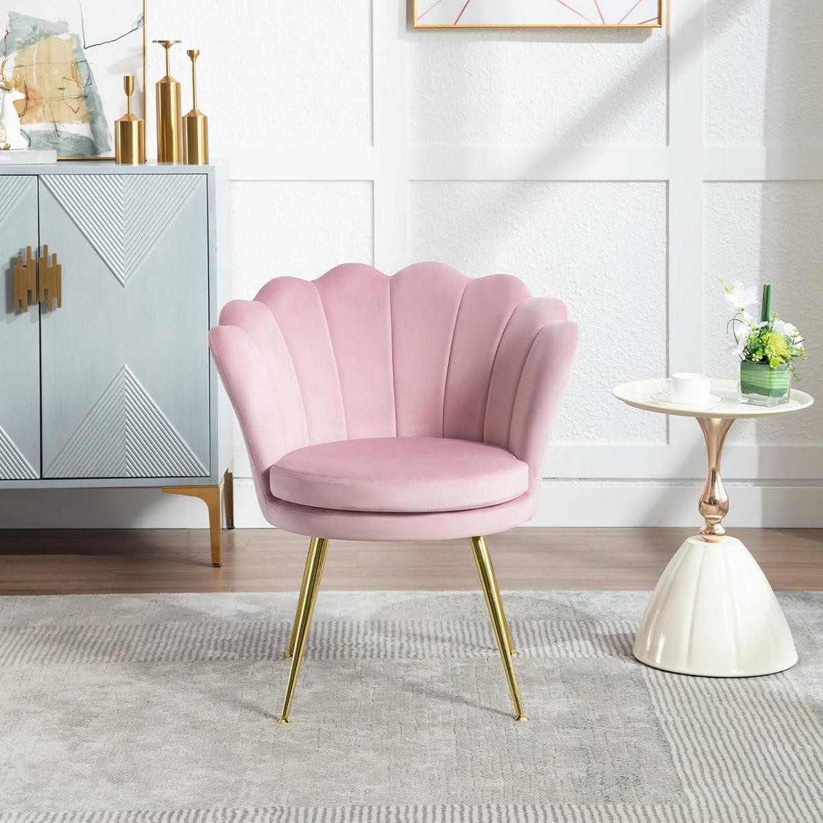 RELAXSESSEL Blumenform, Samtbezug, Rosa+Gold - Goldfarben/Rosa, Textil/Metall (68/75/62cm) - Woltu