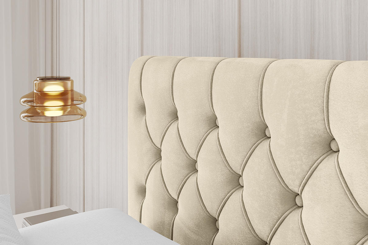 POLSTERBETT mit Bettkasten, Fußteil und Lattenrost, Boxbett ohne Matratze - RENO-Z 200x200 Beige - Ecru, Holzwerkstoff/Textil (200/200cm) - ALTDECOR