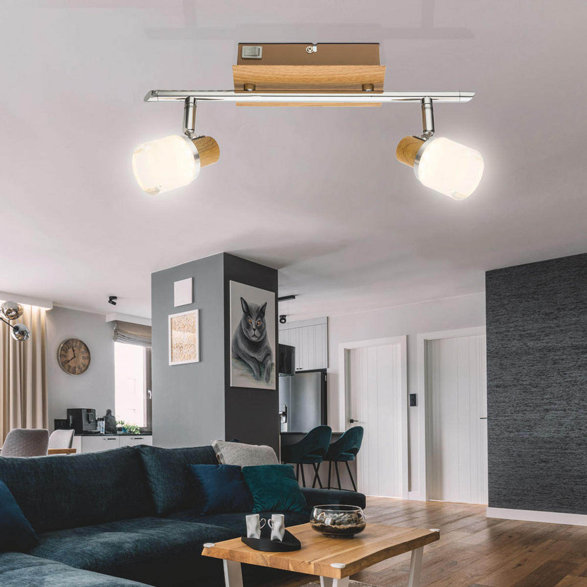 LED DECKENLEUCHTE ALONIS Silber Holzoptik - Silberfarben, Holz (35/8/14.5cm) - Globo Lighting