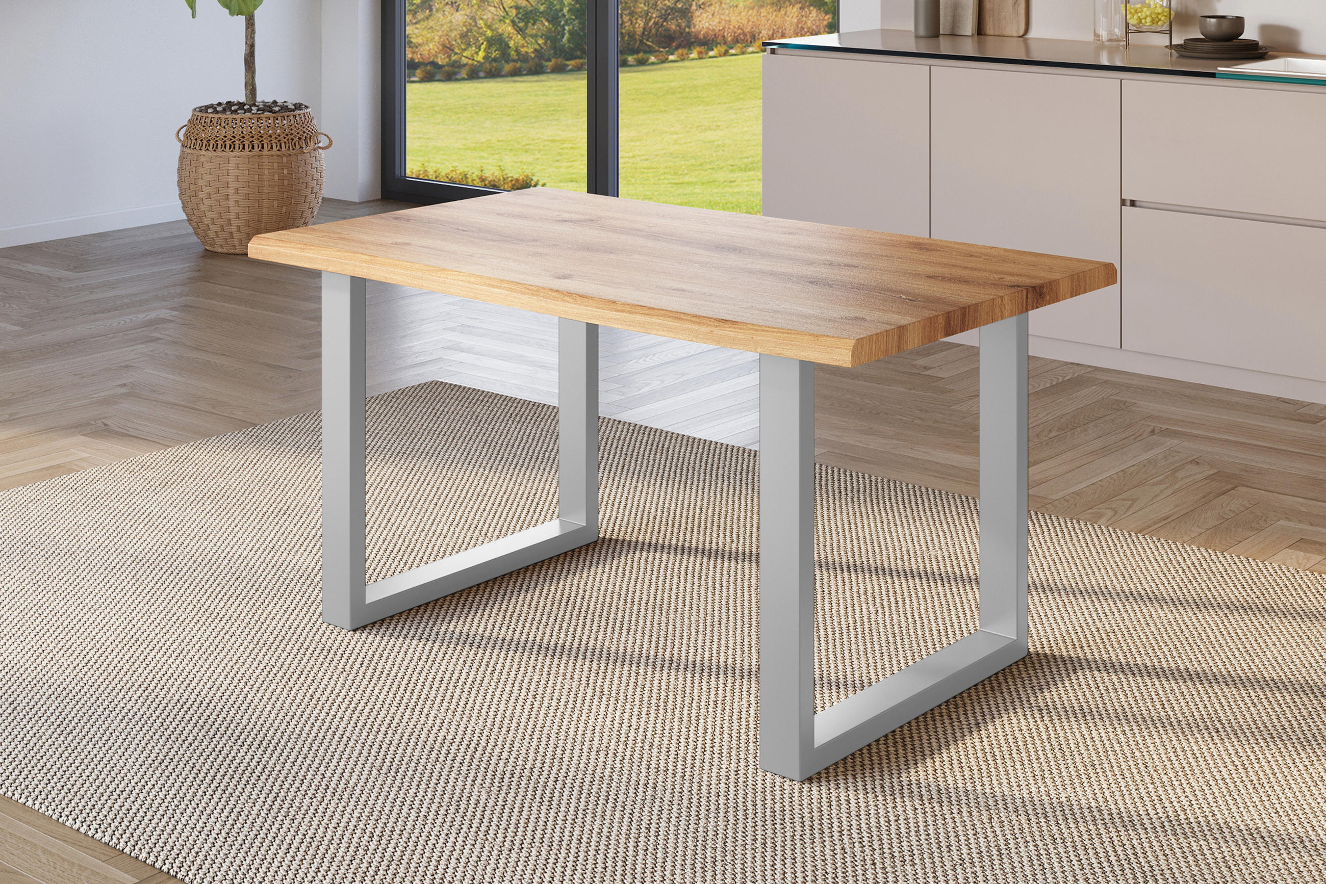 Thumbnail - SAM Esstisch, Wildeiche, Silber, Holz, Teilmassiv, Quadratisch, 160x77x85 cm, Esszimmer, Tische, Esstische