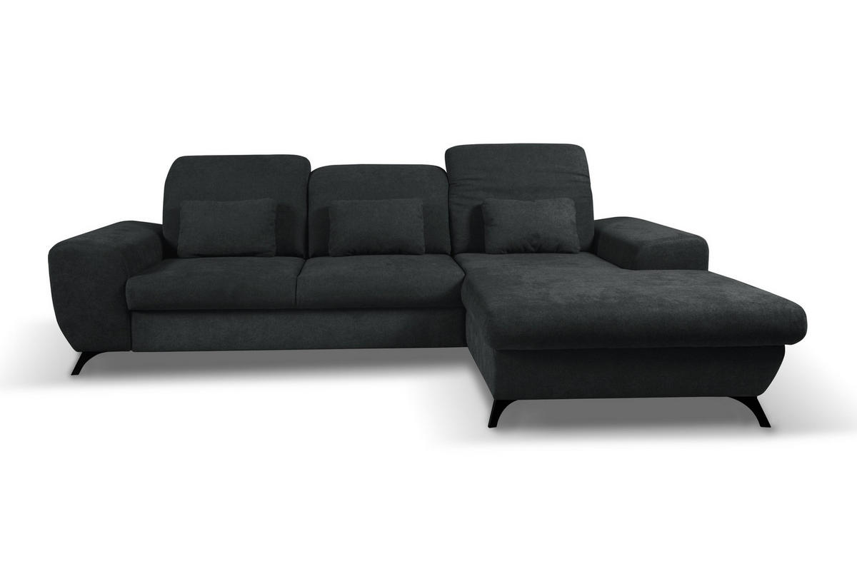 ECKSOFA LUCE R-S Anthrazit Plüsch-Stoff mit Schlaffunktion - Anthrazit, Holz (279/172cm) - MASSENO