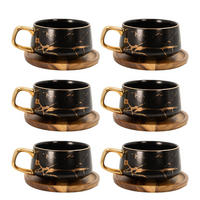KAFFEETASSE Marmor Design 200 ml mit Untersetzer (6-tlg.) - Schwarz, Keramik (13/6.3/13cm) - Intirilife