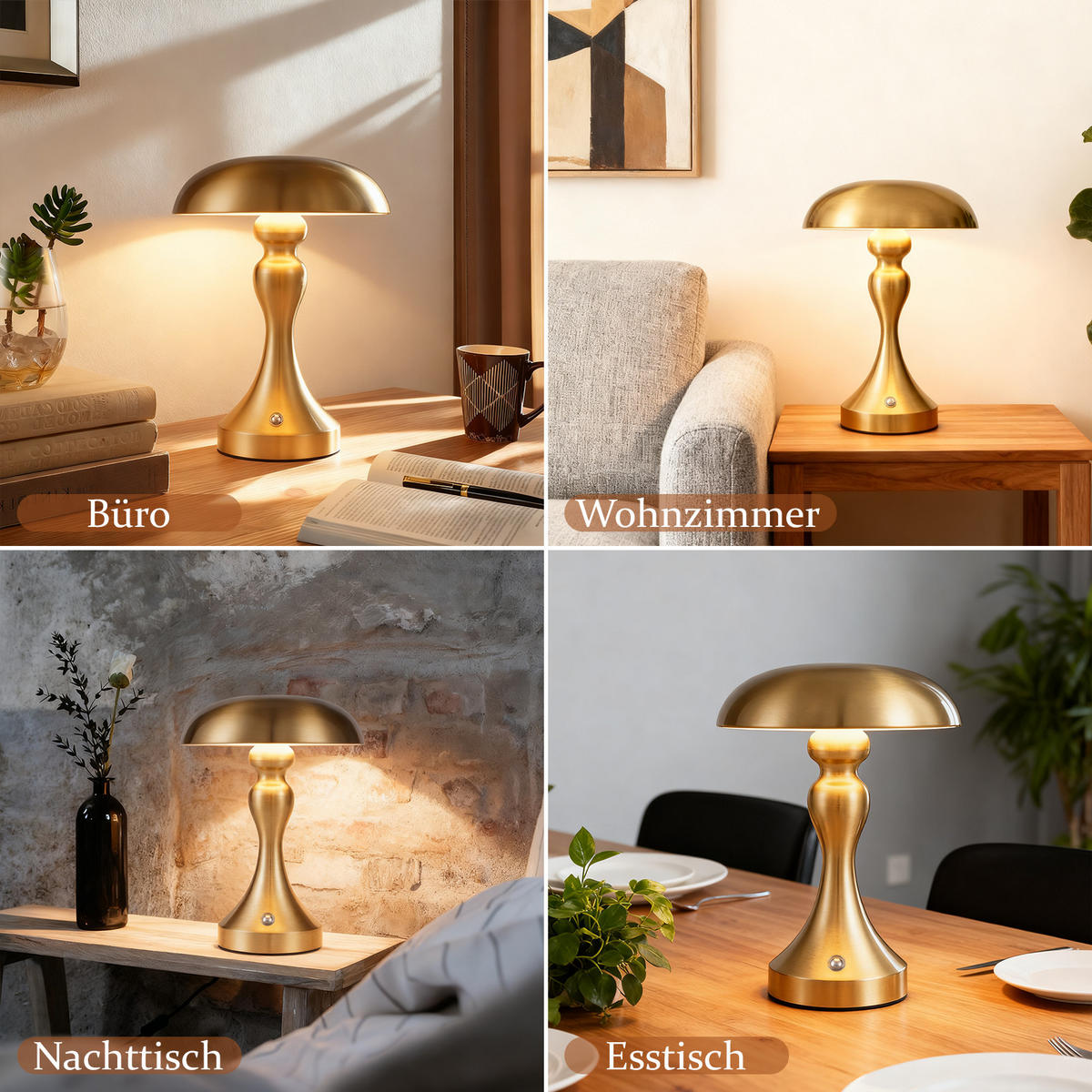 LED stolní lampa, rozměry 15,5/15,5/22 cm - zlatá, kov (15.5/15.5/22cm) - Nettlife