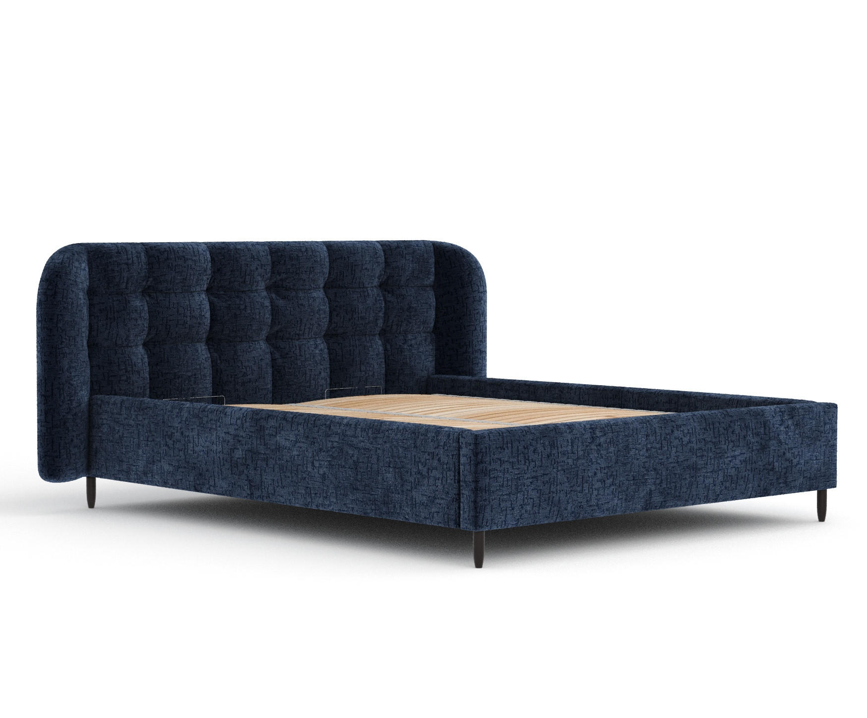 POLSTERBETT Nuno Marineblau 120/200 cm im Chenille-Stoff - Schwarz/Naturfarben, Holz/Holzwerkstoff (120/200cm) - Maison de Reve
