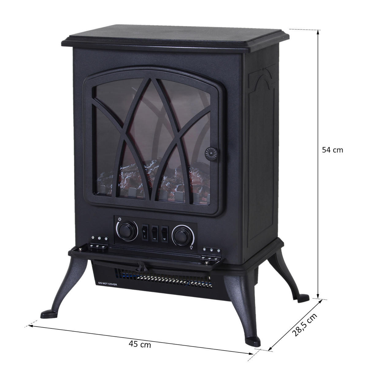 ELEKTROKAMIN, 600/1200W, Flammeneffekt, Schwarz - Schwarz, Metall (285/54/45cm) - HOMCOM