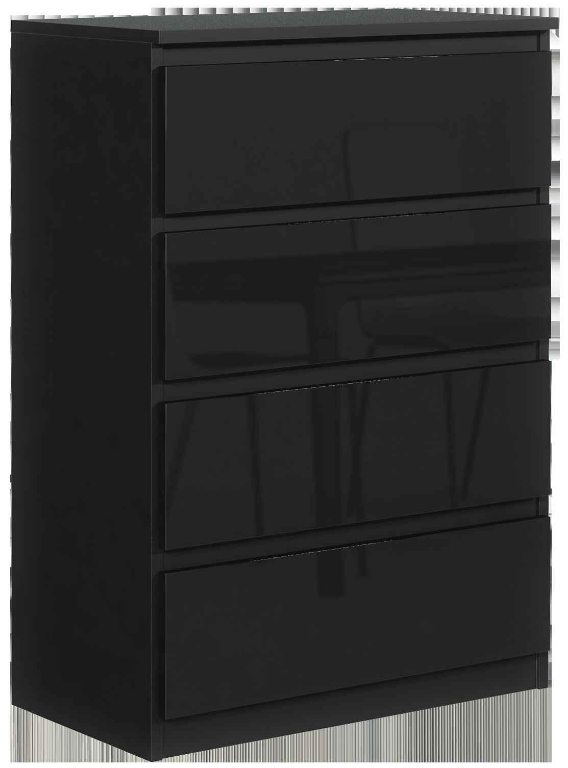 KOMMODE NUDO 70/102/39cm mit 4 Schubladen Türen Schwarz - Schwarz Hochglanz/Schwarz, Holzwerkstoff (70/102/39cm) - MASSENO