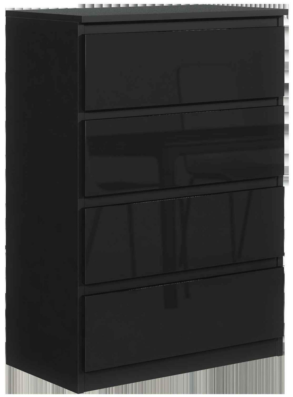 KOMMODE NUDO 70/102/39cm mit 4 Schubladen Türen Schwarz - Schwarz Hochglanz/Schwarz, Holzwerkstoff (70/102/39cm) - MASSENO