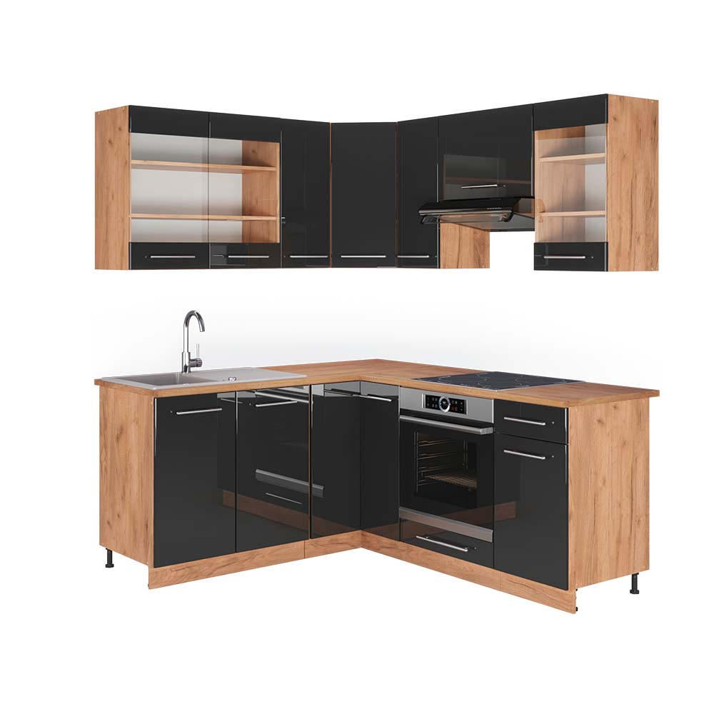 ECKKÜCHE Fame-Line Anthrazit Hochglanz/Goldkraft Eiche 160 x 190 cm AP Eiche - Honigeiche/Anthrazit, Holzwerkstoff (190/81.6/60cm) - Vicco