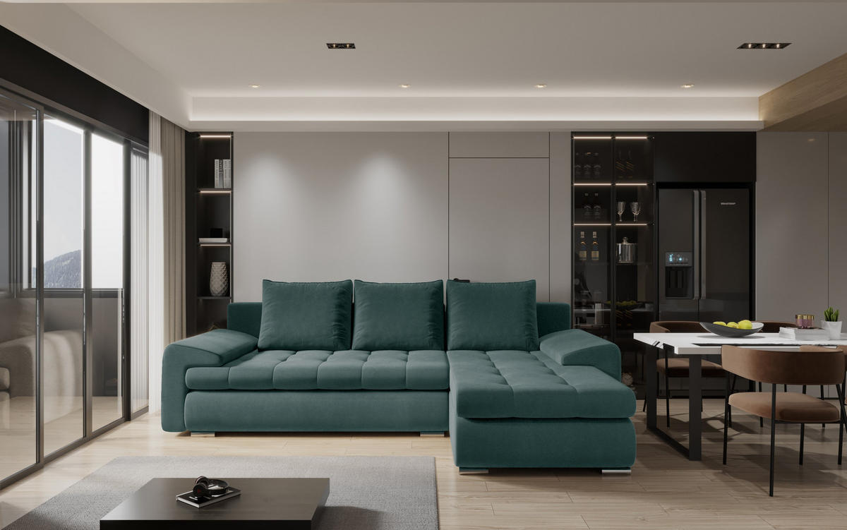 ECKSOFA TOMI Castel Azurblau Rechts - Jadegrün, Holz (237/150cm) - Kaiser Möbel
