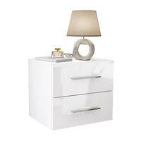 NACHTTISCH LINA LUX hängend mit Hochglanzplatte, Chromgriffe - Weiß, Holzwerkstoff (45/42/39cm) - Lookway