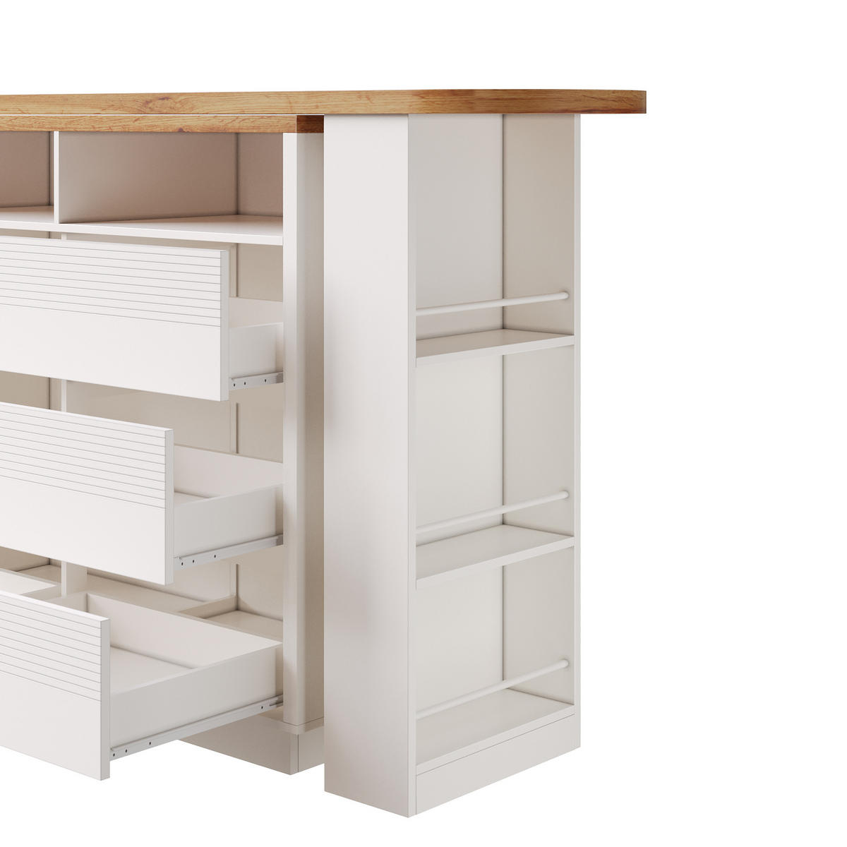 BARTISCH Ausziehbar 137-215x39x102cm 6 Schubladen Stauraum - Weiß, Holzwerkstoff (39/137/102.3cm) - FLIEKS