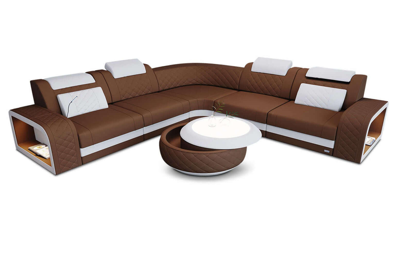 ECKSOFA Sofa Foggia Hellbraun Weiß Mikrofaserstoff - Hellbraun, Kunststoff (294/294cm)
