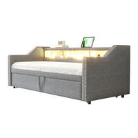SCHLAFSOFA 90/190 cm mit Ausziehfunktion, LED, USB und Ablagefächern, Hellgrau - Hellgrau, Textil (203.5/74/194cm) - Redom