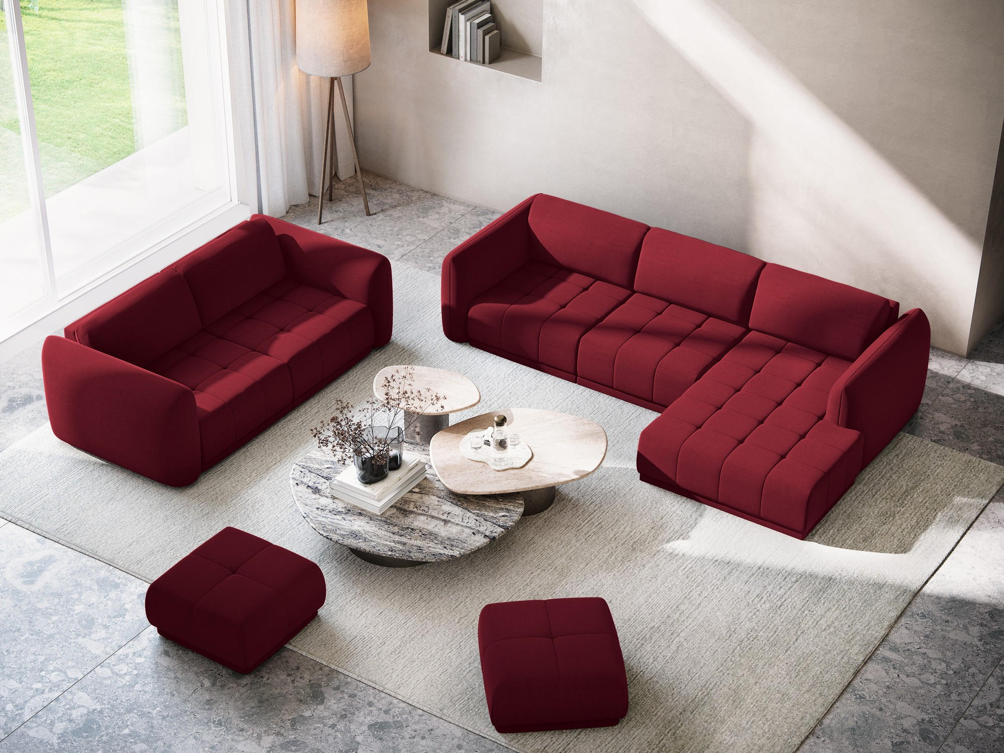 Thumbnail - Makamii 4-Sitzer-Sofa, Bordeaux, Textil, Füllung: Schaumstoff, 250x74x105 cm, Made in EU, Wohnzimmer, Sofas & Couches, S...