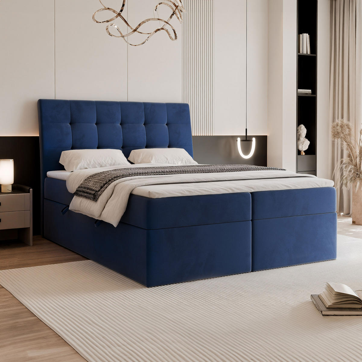 BOXBETT 160x200 cm mit Topper - Blau, Textil (160/200cm) - Idohome