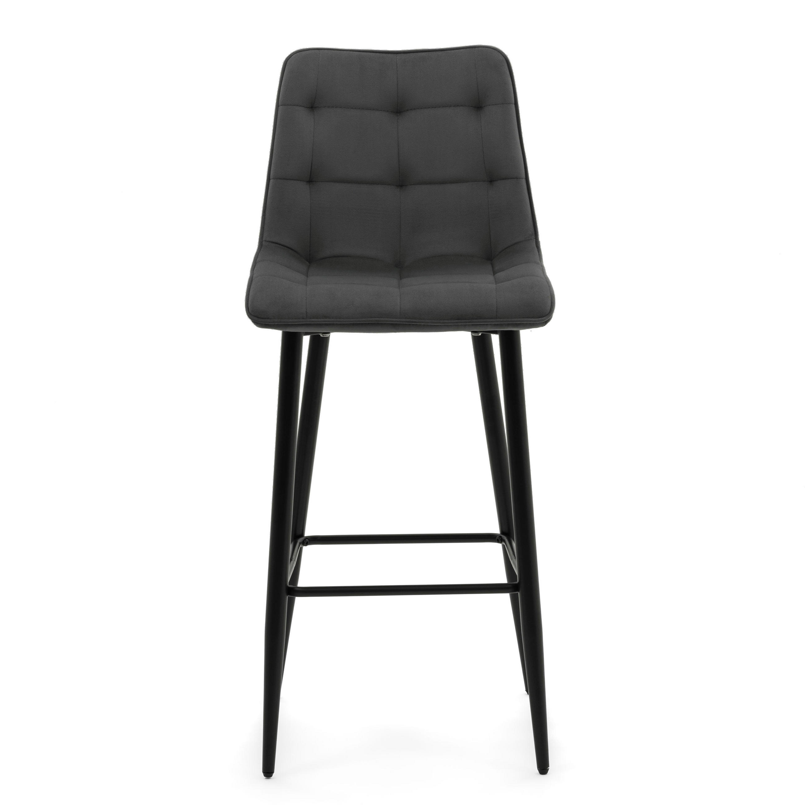 BARHOCKER CHIC gespolsterter mit Steppung - grau - Samt Velours - Schwarz/Grau, Textil/Metall (46/109/56cm) - NEW HOME