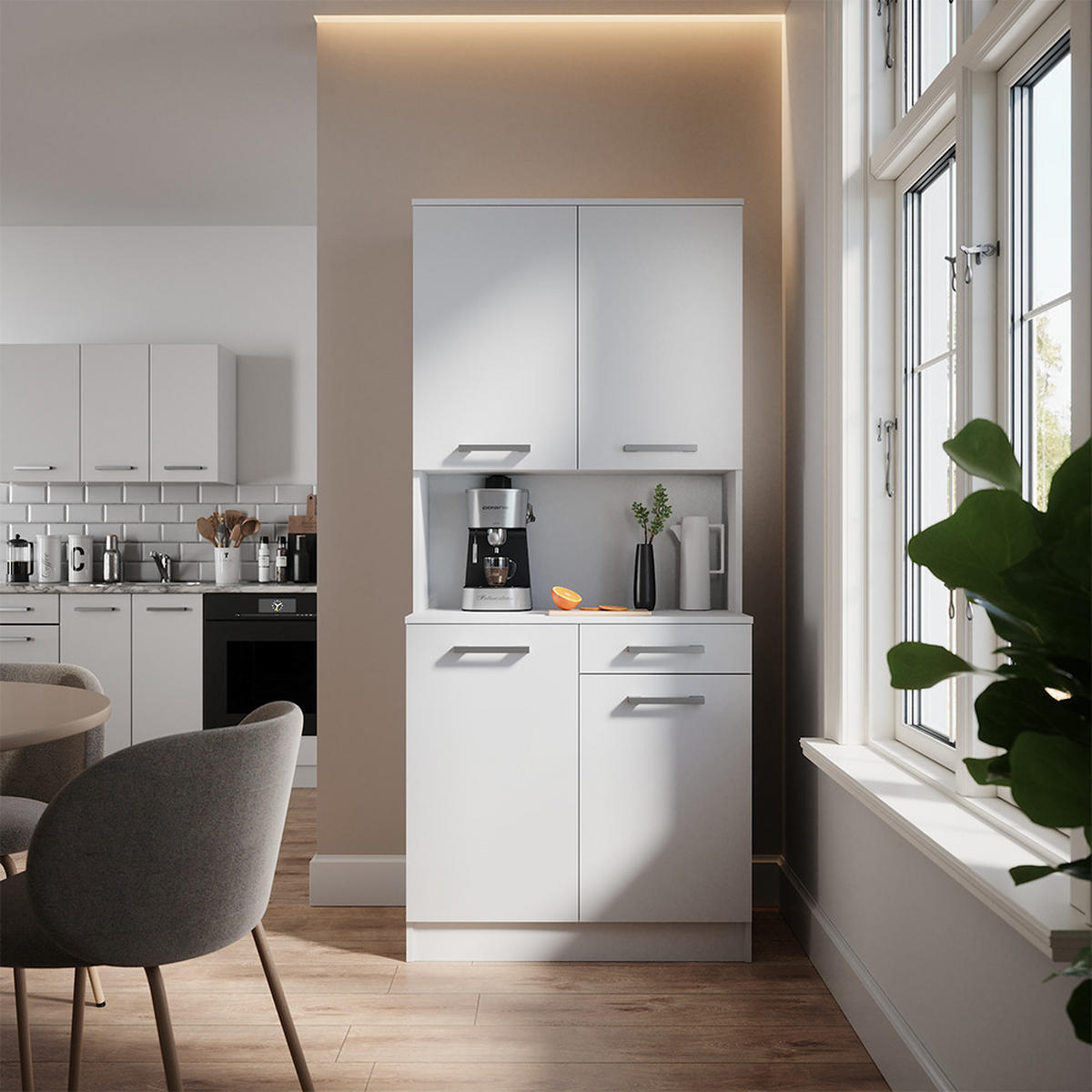 KÜCHENBUFFET Raul Weiß 83.6 x 188.5 cm mit 4 Türen & 1 Schublade - Weiß, Holzwerkstoff (83.6/188.5/46cm) - Vicco