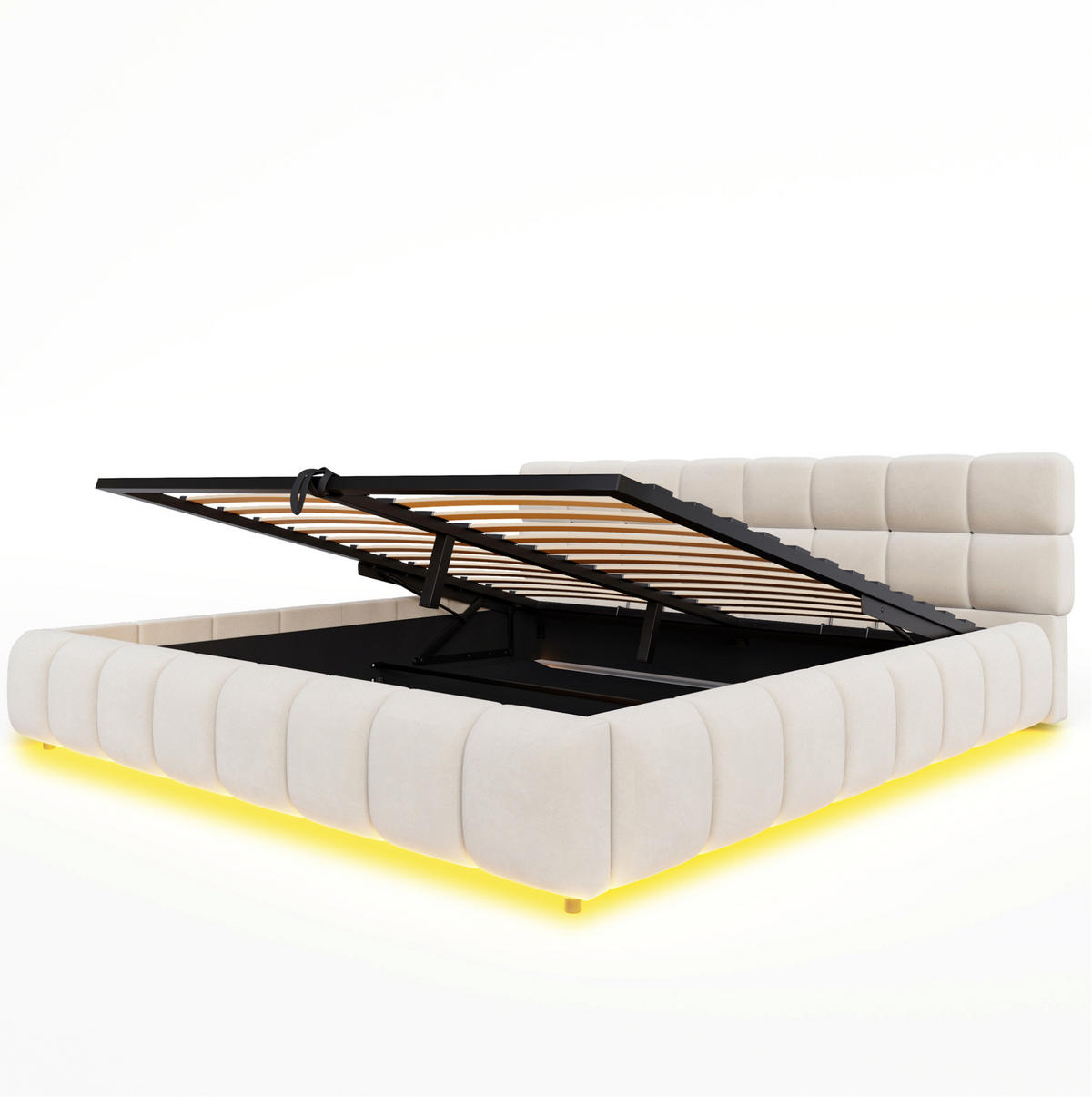POLSTERBETT mit Stauraum und LED 180x200 cm Samt Beige - Beige, Metall (180/200cm) - Meubliv