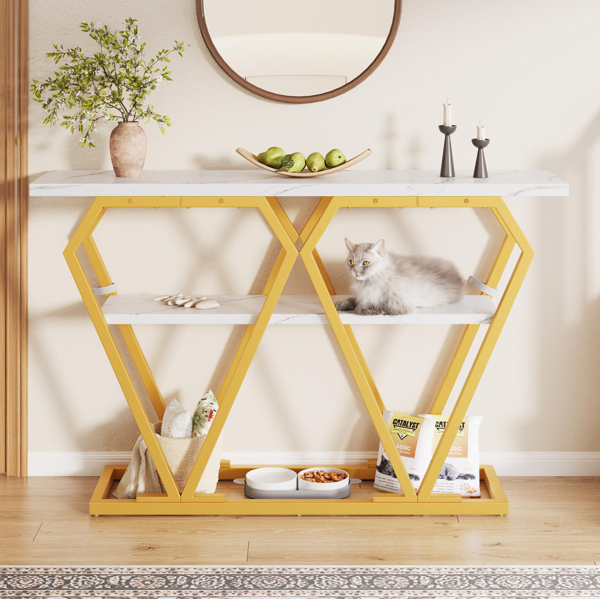 KONSOLENTISCH 120/29,5/80 cm Weiß in Marmoroptik mit Ablage MDF Metall - Weiß, Holzwerkstoff (120/29.5/80cm) - OKWISH