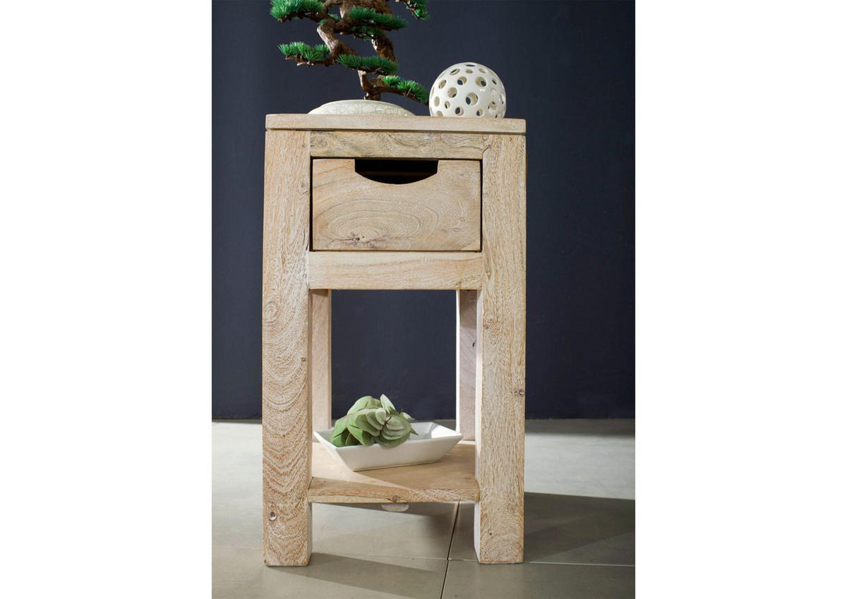 BEISTELLTISCH Akazie 29x29x50 white stone getüncht NATURE WHITE #30 - Beige, Holz (29/29/50cm) - Massivmoebel24