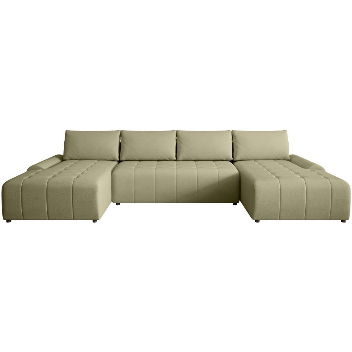 WOHNLANDSCHAFT Costa U Hellgrün, Velours - Schwarz/Hellgrün, Kunststoff/Textil (367/80/169cm) - Beautysofa